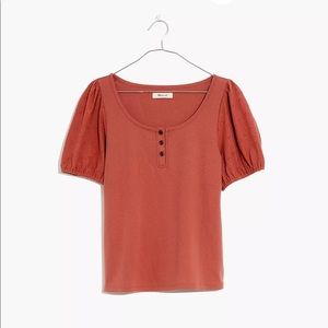 Madewell Rust Short Sleeve Scoop Neck Henley Tee